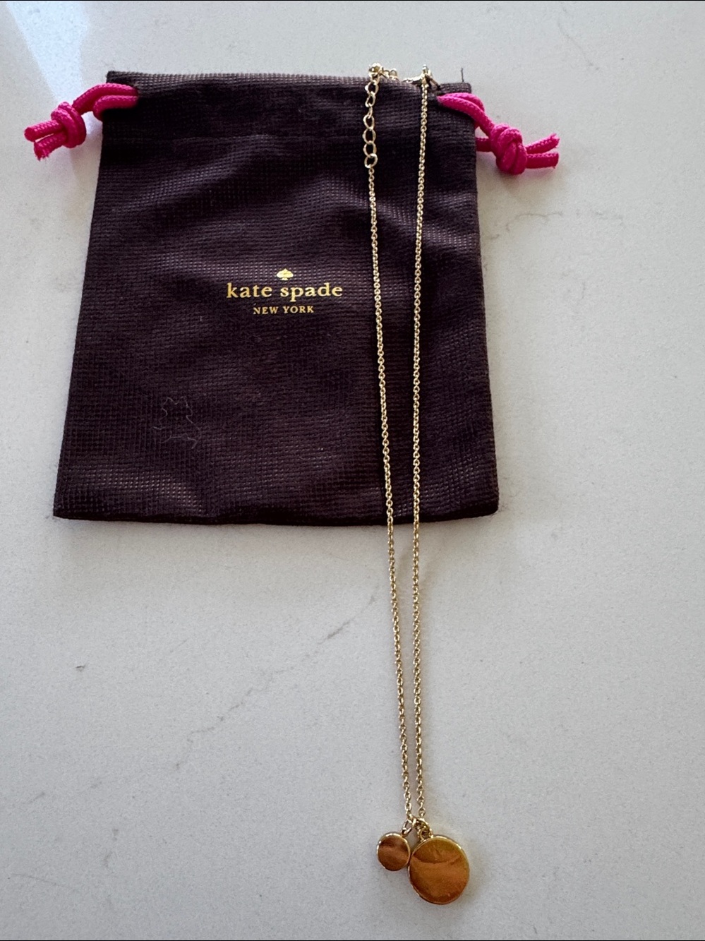 Kate Spade Gold and Black Pendant Necklace with Crystal Accent L: 20" NWOT - Picture 4 of 4